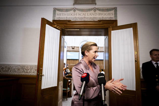 Denmark Opening Debate Denmarks Prime Minister Mette Frederiksen answers questions after the opening debate of the Danish Parliament, Folketinget, at Christiansborg Castle in Copenhagen, Thursday, October 8, 2026. (Photo: Nils Meilvang Scanpix 2026) , Copenhagen Denmark Copyright: NILSxMEILVANG NilsxMeilvangx spdk20261008-192917-L