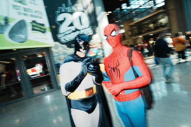 October 8, 2026, New York, New York, USA: People in cosplay as Batman and Spiderman at the 2026 New York Comic Con at the Javits Center on October 8, 2026 in New York. New York USA  - ZUMAb148 20261008_zap_b148_055 Copyright: xBryanxSmithx