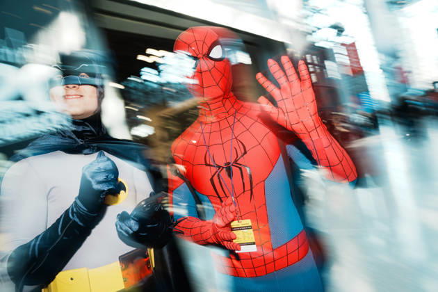 October 8, 2026, New York, New York, USA: People in cosplay as Batman and Spiderman at the 2026 New York Comic Con at the Javits Center on October 8, 2026 in New York. New York USA  - ZUMAb148 20261008_zap_b148_058 Copyright: xBryanxSmithx