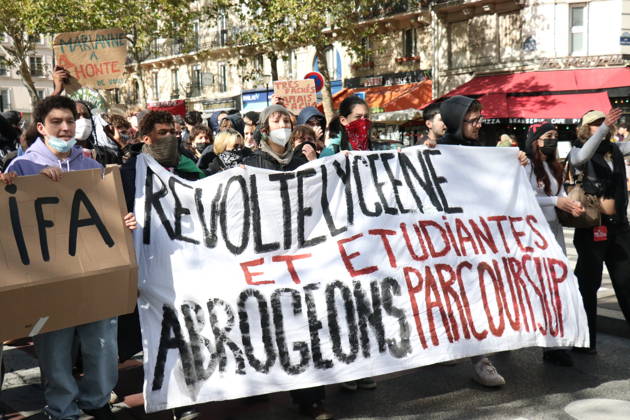 Student mobilization at Place de la Bastille in Paris PARIS, FRANCE – OCTOBER 8, 2026: Students who took part in blockades at several university institutions in Paris, including Paris-Pantheon-Assas University, along with many other students, converge on Place de la Bastille in Paris to voice their demands as part of a day of high school and university student mobilization. Umit Donmez Anadolu Ile-de-France France. Editorial use only. Please get in touch for any other usage.  Copyright: x2026xAnadoluxUmitxDonmezx