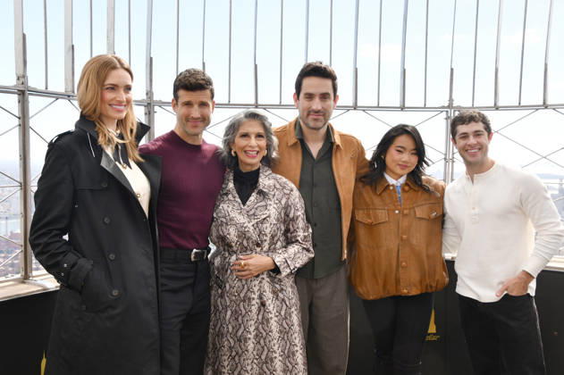 NEW YORK, NY- OCTOBER 8: Allegra Edwards, Parker Young, Rose Abdoo, Ed Weeks, Helen J. Shen and Jaren Lewison at the Empire State Building to Celebrate the Premiere of CBS New Series, Eternally Yours on October 8, 2026 in New York City. Copyright: xmpi099 MediaPunchx