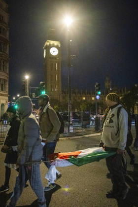 Pro-Palestine Silent Funeral Procession Central London, October 8, 2026 A pro-Palestine silent funeral procession took place in Central London, with demonstrators walking in silence to remember Palestinians killed in the conflict in Gaza. Participants carried Palestinian flags and placards, while some held a coffin and others carried effigies wrapped in burial shrouds, symbolising those killed in the conflict., Credit:Zak Irfan Avalon Copyright: xZakxIrfanx xAvalonx 1141557276