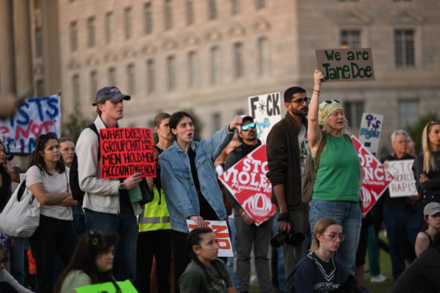 October 8, 2026, Lexington, Massachusetts, U.S.: Demonstrators gather near the Washington Monument during a nationwide day of action against sexual violence in Washington. The demonstration is part of the I Am Jane Doe movement supporting a former Cornell University student who alleges she was sexually assaulted by members of a fraternity in 2024. Lexington U.S.  - ZUMAk206 20261008_znp_k206_023 Copyright: xMattxKaminskyx
