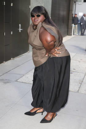 October 8, 2026, New York, New York, USA: GABOUREY SIDIBE arrives at ABC Studios New York USA  - ZUMAh16_ 20261008_zaf_h16_040 Copyright: xDanxHerrickx