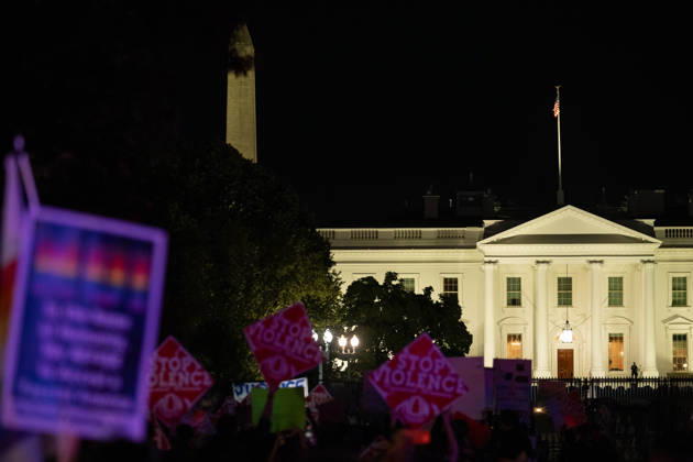October 8, 2026, Washington, District Of Columbia, United States: Demonstrators gather near the White House during a nationwide day of action against sexual violence in Washington. The demonstration is part of the Ã¢â‚¬oeI Am Jane DoeÃ¢â‚¬Â movement supporting a former Cornell University student who alleges she was sexually assaulted by members of a fraternity in 2024. Washington United States  - ZUMAk206 20261008_znp_k206_043 Copyright: xMattxKaminskyx