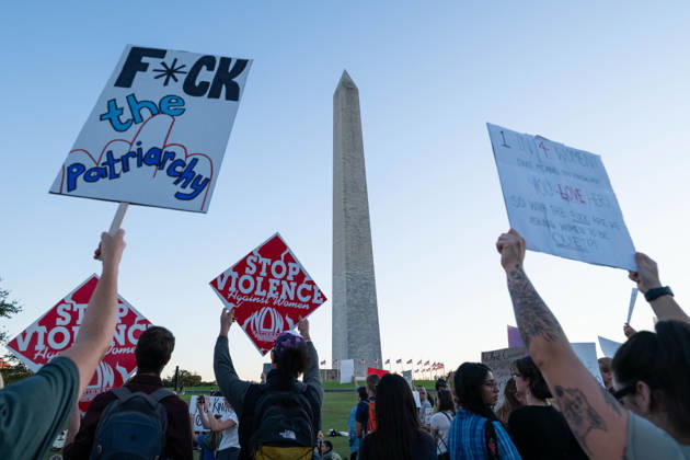 October 8, 2026, Washington, District Of Columbia, USA: Demonstrators gather near the Washington Monument during a nationwide day of action against sexual violence in Washington. The demonstration is part of the I Am Jane Doe movement supporting a former Cornell University student who alleges she was sexually assaulted by members of a fraternity in 2024. Washington USA  - ZUMAk206 20261008_znp_k206_031 Copyright: xMattxKaminskyx
