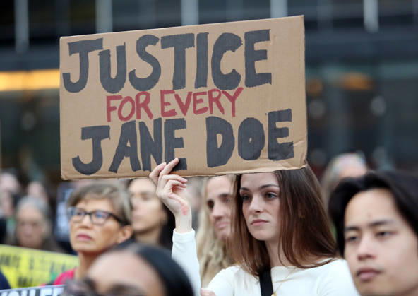 October 8, 2026, New York City, New York, USA: A woman holds a sign that says, Justice for Every Jane Doe . A demonstration of several hundred people, mostly women, showed support for Cornell student Jane Doe , who sued after a 2024 gang rape. The protestors gathered at Foley Square and called for tougher action against sexual violence. New York City USA  - ZUMAk45_ 20261008_zaf_k45_018 Copyright: xKristaxKennellx