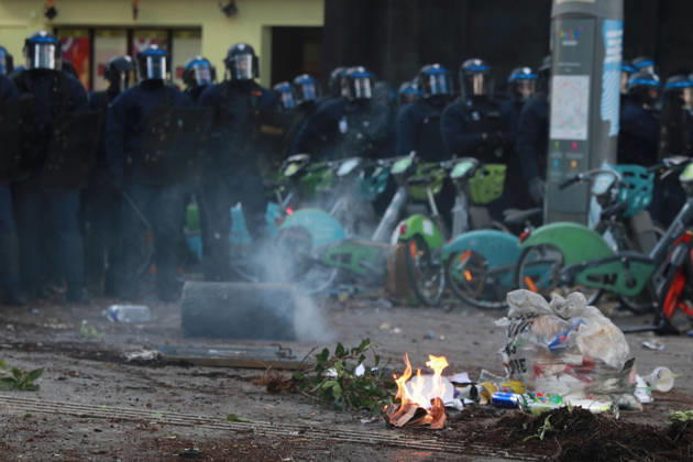 Student protests continue in France Police officers gather near Place de la Bastille in Paris on Oct. 8, 2026, amid nationwide protests in France demanding more teachers and better facilities.  A14AA0005630500P