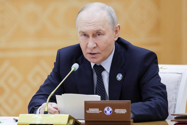 TURKMENISTAN, BALKAN PROVINCE - OCTOBER 9, 2026: Russia s President Vladimir Putin attends a meeting of the CIS Council of Heads of State in Turkmenbashi Turkmenistan  - ZUMAt113 20261009_zaa_t113_035 Copyright: xGavriilxGrigorovx
