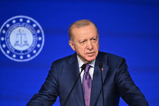 Turkish President Erdogan attends the International Justice Summit ISTANBUL, TURKIYE - OCTOBER 9: Turkish President Recep Tayyip Erdogan delivers a speech during the International Justice Summit held at Ciragan Palace in the Besiktas district of Istanbul, Turkiye on October 9, 2026. Isa Terli Anadolu Istanbul Turkey. Editorial use only. Please get in touch for any other usage.  Copyright: x2026xAnadoluxIsaxTerlix