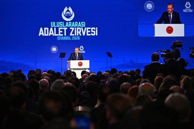 Turkish President Erdogan attends the International Justice Summit ISTANBUL, TURKIYE - OCTOBER 9: Turkish President Recep Tayyip Erdogan delivers a speech during the International Justice Summit held at Ciragan Palace in the Besiktas district of Istanbul, Turkiye on October 9, 2026. Isa Terli Anadolu Istanbul Turkey. Editorial use only. Please get in touch for any other usage.  Copyright: x2026xAnadoluxIsaxTerlix