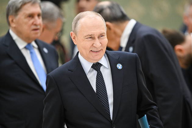 TURKMENISTAN, BALKAN PROVINCE - OCTOBER 9, 2026: Russia s President Vladimir Putin (C) and his adviser Yuri Ushakov attend a narrow-format meeting of the CIS Council of Heads of State in Turkmenbashi Turkmenistan  - ZUMAt113 20261009_zaa_t113_152 Copyright: xSergeixBobylevx