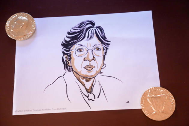Nobels Fredspris 2026 Oslo 20261009. En illustrasjon av fredprisvinneren Navanethem Navi Pillay etter kunngjoringen av Nobels fredspris for 2026 pa Nobelinstituttet. Foto: Javad Parsa NTB Oslo Norge a0K3UbV8RuU EDITORIAL USE ONLY Ref:_BNC_POLa0K3UbV8RuU.jpg Copyright: xJavadxParsax xNTBx