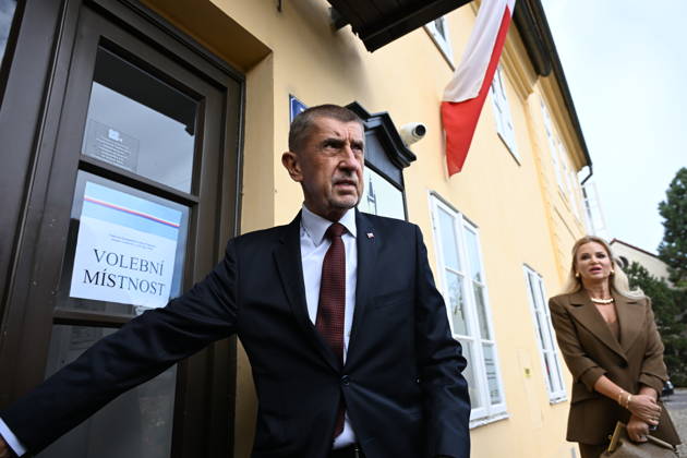 The two-day elections to municipal assemblies started in the Czech Republic together with the first round of the elections to one-third of the Senate, on October 9, 2026. On the photo is seen Czech Prime Minister Andrej Babis (ANO) and his wife Monika Babisova, in Pruhonice, Czech Republic. (CTKxPhoto KaterinaxSulova) CTKPhotoP2026100904730  CTKPhotoP2026100904730
