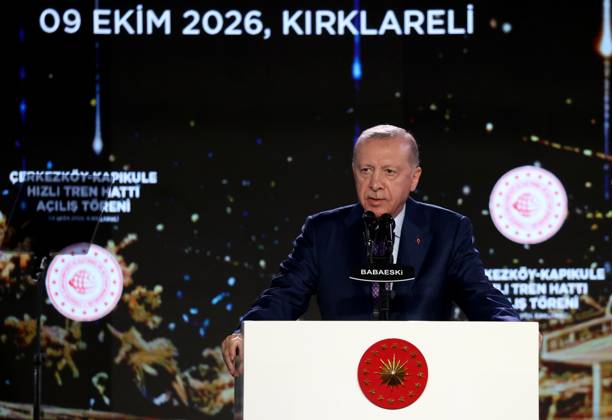 Turkish President Recep Tayyip Erdogan KIRKLARELI, TURKIYE - OCTOBER 9: Turkish President Recep Tayyip Erdogan speaks during the Cerkezkoy-Kapikule High-Speed Railway Line Opening Ceremony in Kirklareli, Turkiye on October 9, 2026. Ozgun Tiran Anadolu Kirklareli Turkey. Editorial use only. Please get in touch for any other usage.  Copyright: x2026xAnadoluxOzgunxTiranx