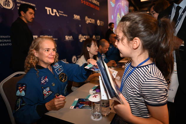 Astronauts meet visitors at autograph session during International Astronautical Congress ANTALYA, TURKIYE - OCTOBER 09: Astronauts from various countries meet visitors during an autograph session on Public Day of the 77th International Astronautical Congress (IAC 2026) at the NEST Congress Center in Antalya, Turkiye, on October 09, 2026. Organized by the International Astronautical Federation (IAF) under the coordination of the Ministry of Industry and Technology and hosted by the Turkish Space Agency (TUA) and SAHA Istanbul, the congress opens its doors to the public on its final day. Muhammed Abdullah Kurtar Anadolu Antalya Turkey. Editorial use only. Please get in touch for any other usage.  Copyright: x2026xAnadoluxMuhammedxAbdullahxKurtarx