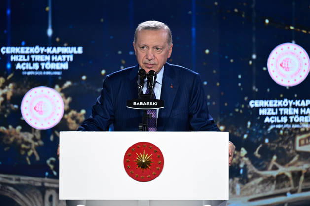 Turkish President Recep Tayyip Erdogan KIRKLARELI, TURKIYE - OCTOBER 9: Turkish President Recep Tayyip Erdogan makes a speech as he attends the Cerkezkoy-Kapikule High-Speed Railway Line Opening Ceremony in Kirklareli, Turkiye on October 9, 2026. Arif Hudaverdi Yaman Anadolu Kirklareli Turkey. Editorial use only. Please get in touch for any other usage.  Copyright: x2026xAnadoluxArifxHudaverdixYamanx