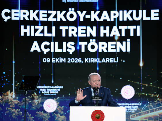 Turkish President Recep Tayyip Erdogan KIRKLARELI, TURKIYE - OCTOBER 9: (----EDITORIAL USE ONLY - MANDATORY CREDIT - TURKISH PRESIDENCY MURAT KULA HANDOUT - NO MARKETING NO ADVERTISING CAMPAIGNS - DISTRIBUTED AS A SERVICE TO CLIENTS----) Turkish President Recep Tayyip Erdogan makes a speech as he attends the Cerkezkoy-Kapikule High-Speed Railway Line Opening Ceremony in Kirklareli, Turkiye on October 9, 2026. Turkish Presidency Murat Kula Handout Anadolu Kirklareli Turkey. Editorial use only. Please get in touch for any other usage.  Copyright: x2026xAnadoluxTurkishxxPresidencyx xMuratxKulax xHandoutx