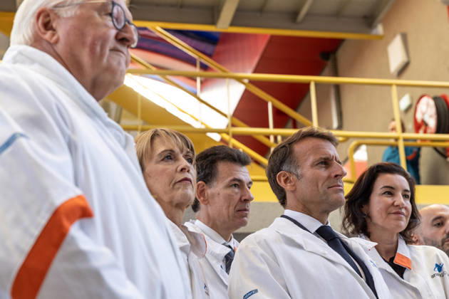 Emmanuel Macron And Frank-Walter Steinmeier Visit in Gironde French President Emmanuel Macron and German President Frank-Walter Steinmeier visit ArianeGroup, a European aerospace and defence company, during Steinmeier s state visit to France, in Le Haillan, France, on October 9, 2026. Photo by Margot Le Gonidec ABACAPRESS.COM Le Haillan France  Copyright: xLexGonidecxMargot ABACAx