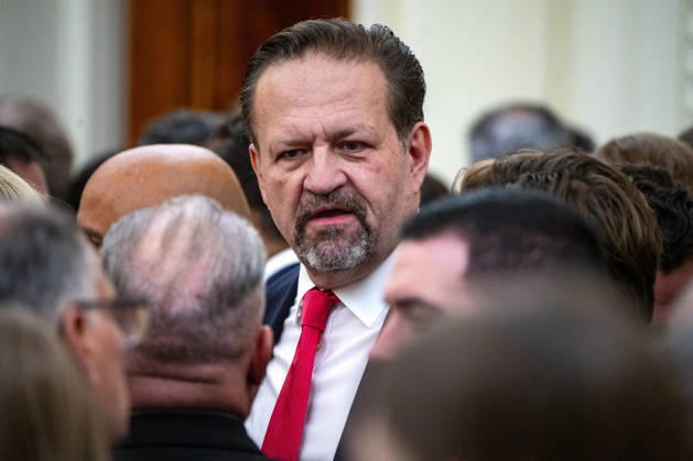 Deputy Assistant to President Donald Trump Sebastian Gorka attends an event honoring Christopher Columbus in the East Room of the White House in Washington, DC Friday, October 9, 2026. The event highlighted the 13-foot reconstructed statue of Columbus installed outside the Eisenhower Executive Office Building in March after demonstrators in Baltimore threw into the harbor on July 4, 2020.  WAP20261009317 BONNIExCASH