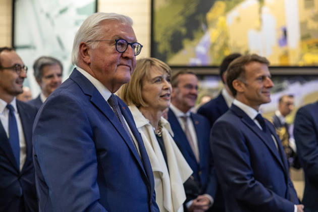 French President Emmanuel Macron and German President Frank Walter Steinmeier visit the Laser Mégajoule research facility operated by the French Alternative Energies and Atomic Energy Commission (CEA). The facility is part of France’s nuclear deterrence simulation program, located in Le Barp, France, on October 9, 2026. Margot Le Gonidec, Pool Bestimage, Le Barp, France  Copyright: xMargotxLexGonidecx xPoolx xBestimagexMargotxLexGonidecx xPoolx xBestimagex