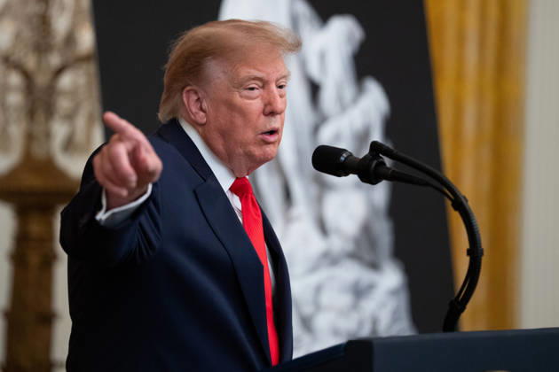 President Donald Trump speaks during an event in the East Room of the White House in Washington, DC on Friday, Oct. 9, 2026. Trump is hosting a Columbus Day celebration.  WASP20261009126 AaronxSchwartz