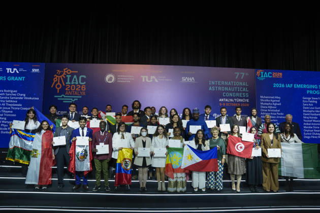 Closing ceremony of the 77th International Astronautical Congress in Antalya ANTALYA, TURKIYE - OCTOBER 09 : Award and certificate ceremony is held for the winners of student competitions during the closing ceremony of the 77th International Astronautical Congress (IAC), organized by the International Astronautical Federation (IAF), at the NEST Congress Center in Antalya, Turkiye on October 09, 2026. Osmancan Gurdogan Anadolu Antalya Turkey. Editorial use only. Please get in touch for any other usage.  Copyright: x2026xAnadoluxOsmancanxGurdoganx