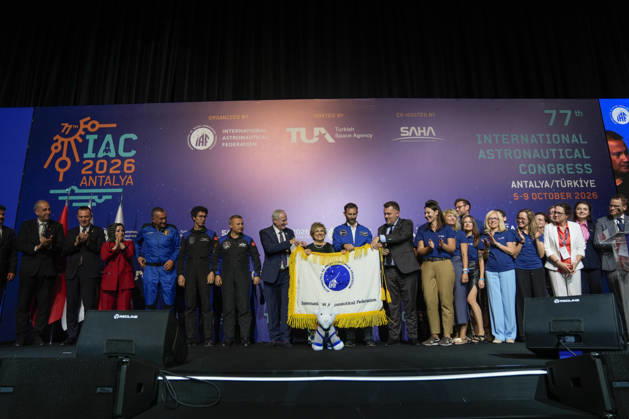 Closing ceremony of the 77th International Astronautical Congress in Antalya ANTALYA, TURKIYE - OCTOBER 09 : Award and certificate ceremony is held for the winners of student competitions during the closing ceremony of the 77th International Astronautical Congress (IAC), organized by the International Astronautical Federation (IAF), at the NEST Congress Center in Antalya, Turkiye on October 09, 2026. Osmancan Gurdogan Anadolu Antalya Turkey. Editorial use only. Please get in touch for any other usage.  Copyright: x2026xAnadoluxOsmancanxGurdoganx