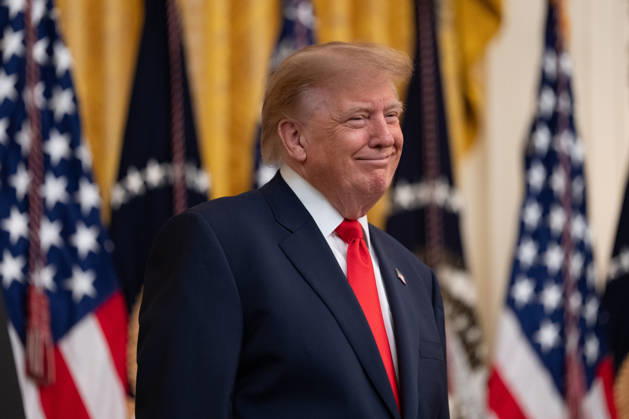 President Donald Trump speaks during an event in the East Room of the White House in Washington, DC on Friday, Oct. 9, 2026. Trump is hosting a Columbus Day celebration.  WASP20261009128 AaronxSchwartz