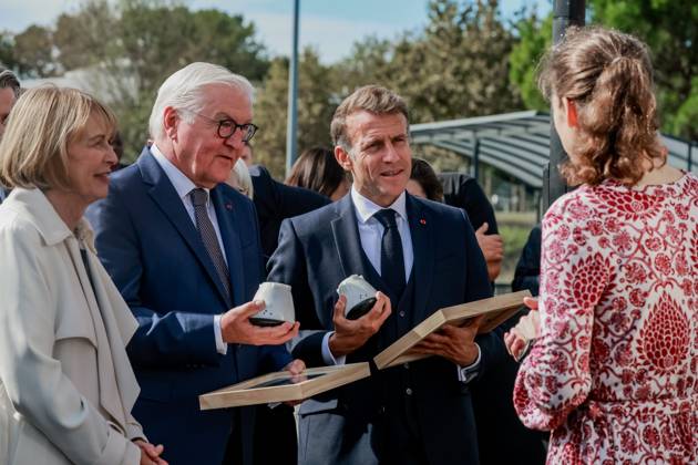 STATE VISIT BY MR. FRANK WALTER STEINMEIER, PRESIDENT OF THE FEDERAL REPUBLIC OF GERMANY, ACCOMPANIED BY THE PRESIDENT OF THE FRENCH REPUBLIC, EMMANUEL MACRON. PHOTO: PQR SUD OUEST, GUILLAUME BONNAUD Bordeaux, October 9, 2026, in Gironde. State visit by Mr. Frank Walter Steinmeier, President of the Federal Republic of Germany, accompanied by the President of theEMMANUEL MACRON, PRESIDENT OF THE FRENCH REPUBLIC, PHOTO BY GUILLAUME BONNAUD AT THE SITE OF THE EXPLORATION COMPANY’S NYX SPACE CAPSULE State visit by Frank-Walter Steinmeier, President of the Federal Republic of Germany, accompanied by President Emmanuel Macron in Bordeaux on October 9, 2026, Bordeaux, Gironde, France Copyright: xPHOTOPQR SUDxOUEST MAXPPPxGUILLAUMExBONNAUDx 20261009SDO2966 20261009SDO2966