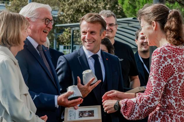 STATE VISIT BY MR. FRANK WALTER STEINMEIER, PRESIDENT OF THE FEDERAL REPUBLIC OF GERMANY, ACCOMPANIED BY THE PRESIDENT OF THE FRENCH REPUBLIC, EMMANUEL MACRON. PHOTO: PQR SUD OUEST, GUILLAUME BONNAUD Bordeaux, October 9, 2026, in Gironde. State visit by Mr. Frank Walter Steinmeier, President of the Federal Republic of Germany, accompanied by the President of the French Republic, Emmanuel Macron.EMMANUEL MACRON, PRESIDENT OF THE FRENCH REPUBLIC, PHOTO BY GUILLAUME BONNAUD AT THE SITE OF THE EXPLORATION COMPANY’S NYX SPACE CAPSULE State visit by Frank-Walter Steinmeier, President of the Federal Republic of Germany, accompanied by President Emmanuel Macron in Bordeaux on October 9, 2026, Bordeaux, Gironde, France Copyright: xPHOTOPQR SUDxOUEST MAXPPPxGUILLAUMExBONNAUDx 20261009SDO2986 20261009SDO2986