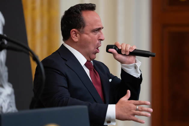 Singer Christopher Macchio performs during a Columbus Day Celebration in the East Room of the White House in Washington, DC, USA hosted by United States President Donald J Trump on Friday, October 8, 2026. Copyright: xAaronxSchwartz PoolxviaxCNPx MediaPunchx