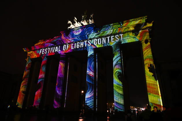 Berlin landmarks illuminated during Festival of Lights BERLIN, GERMANY - OCTOBER 9: Historic landmarks, squares and iconic buildings are illuminated with colorful light displays during the Festival of Lights in Berlin, Germany, on October 9, 2026. Halil Sagirkaya Anadolu Berlin Germany. Editorial use only. Please get in touch for any other usage.  Copyright: x2026xAnadoluxHalilxSagirkayax
