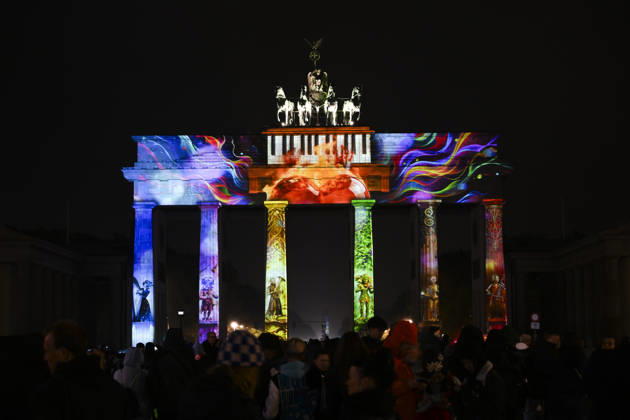 Berlin landmarks illuminated during Festival of Lights BERLIN, GERMANY - OCTOBER 9: Historic landmarks, squares and iconic buildings are illuminated with colorful light displays during the Festival of Lights in Berlin, Germany, on October 9, 2026. Halil Sagirkaya Anadolu Berlin Germany. Editorial use only. Please get in touch for any other usage.  Copyright: x2026xAnadoluxHalilxSagirkayax
