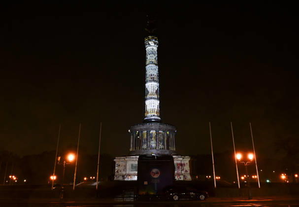 Berlin landmarks illuminated during Festival of Lights BERLIN, GERMANY - OCTOBER 9: Historic landmarks, squares and iconic buildings are illuminated with colorful light displays during the Festival of Lights in Berlin, Germany, on October 9, 2026. Halil Sagirkaya Anadolu Berlin Germany. Editorial use only. Please get in touch for any other usage.  Copyright: x2026xAnadoluxHalilxSagirkayax