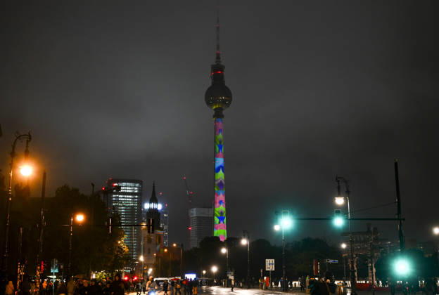 Berlin landmarks illuminated during Festival of Lights BERLIN, GERMANY - OCTOBER 9: Historic landmarks, squares and iconic buildings are illuminated with colorful light displays during the Festival of Lights in Berlin, Germany, on October 9, 2026. Halil Sagirkaya Anadolu Berlin Germany. Editorial use only. Please get in touch for any other usage.  Copyright: x2026xAnadoluxHalilxSagirkayax