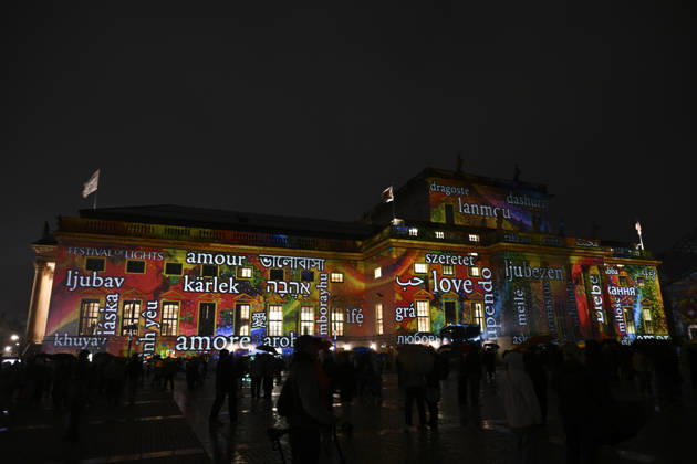 Berlin landmarks illuminated during Festival of Lights BERLIN, GERMANY - OCTOBER 9: Historic landmarks, squares and iconic buildings are illuminated with colorful light displays during the Festival of Lights in Berlin, Germany, on October 9, 2026. Halil Sagirkaya Anadolu Berlin Germany. Editorial use only. Please get in touch for any other usage.  Copyright: x2026xAnadoluxHalilxSagirkayax