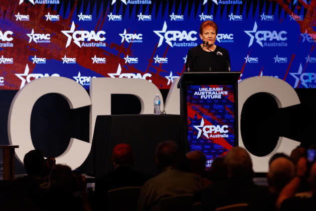 CPAC NATIONAL CONFERENCE 2026, One Nation leader Pauline Hanson speaks during the 2026 Conservative Political Action Network (CPAC) national conference at the Royal International Convention Centre in Brisbane, Saturday, October 10, 2026. ( NO ARCHIVING BRISBANE QUEENSLAND Australia  Copyright: xRUSSELLxFREEMANx 20261010127562372661