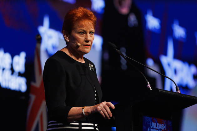 CPAC NATIONAL CONFERENCE 2026, One Nation leader Pauline Hanson speaks during the 2026 Conservative Political Action Network (CPAC) national conference at the Royal International Convention Centre in Brisbane, Saturday, October 10, 2026. ( NO ARCHIVING BRISBANE QUEENSLAND Australia  Copyright: xRUSSELLxFREEMANx 20261010128806901711