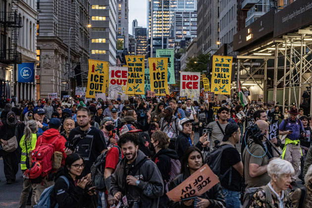 October 9, 2026, New York, New York, USA: Thousands gathered in Foley Square, New York City and marched through Manhattan to voice their anger at ICE for the shooting of Bronx resident OSCAR BELGAL. New York USA  - ZUMAh214 20261009_znp_h214_001 Copyright: xSDxHerzogx