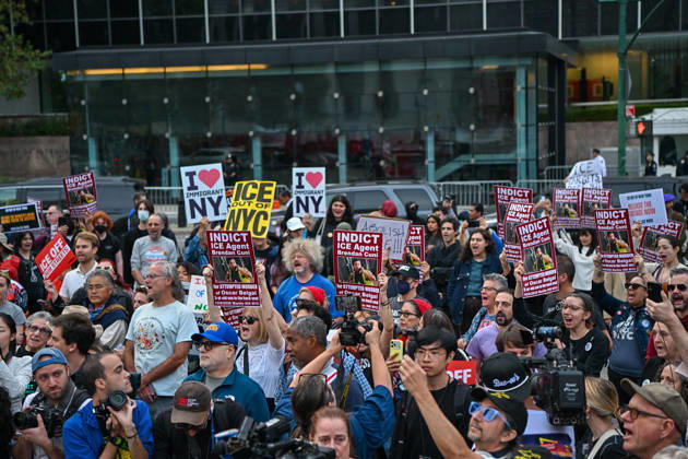 Thousands of New York protesters rally against ICE after Bronx shooting NEW YORK, UNITED STATES - OCTOBER 9: Thousands of people gathered at Foley Square to demand the withdrawal of US Immigration and Customs Enforcement (ICE) from the city, a day after an ICE officer shot a Dominican Republic national in the neck in the Bronx in New York, United States on October 9, 2026. Waleed Zein Anadolu New York United States. Editorial use only. Please get in touch for any other usage.  Copyright: x2026xAnadoluxWaleedxZeinx