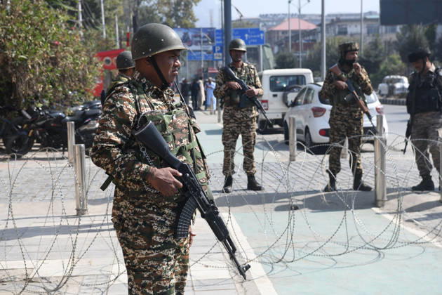 October 10, 2026, Srinagar, Jammu And Kashmir, India: Paramilitary soldiers stand guard outside the congress headquarter during a INDIA bloc protest in Srinagar on October 10, 2026 against the country s Chief Election Commissioner Gyanesh Kumar, calling for his resignation over alleged irregularities in the Special Intensive Revision (SIR) of electoral rolls. Srinagar India  - ZUMAz120 20261010_zip_z120_009 Copyright: xBasitxZargarx