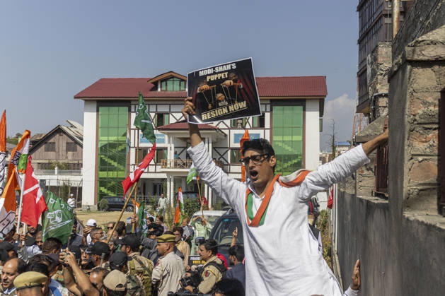 October 10, 2026, Srinagar, Jammu And Kashmir, India: A supporter of INDIA bloc alliance reacts during a protest under the Save Democracy Week and Vote Bachao, Desh Bachao campaign, amid row over the resignation of Chief Election Commissioner Gyanesh Kumar in Srinagar, the capital city of Indian Kashmir. Srinagar India  - ZUMAf191 20261010_zip_f191_006 Copyright: xUmarxFarooqx