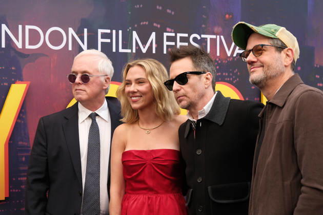 Ray Gunn gala screening, BFI Southbank, London, UK, 10 October 2026 Brad Bird, Scarlett Johansson, Sam Rockwell and Michael Giacchino at the gala screening of Ray Gunn, BFI Southbank, London, UK, 10 October 2026., Credit:Julie Edwards Avalon United Kingdom, London Copyright: xJuliexEdwardsx xAvalonx 1142044055