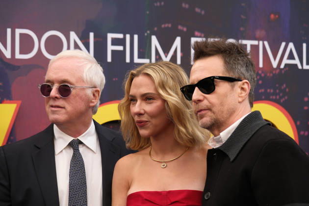 Ray Gunn gala screening, BFI Southbank, London, UK, 10 October 2026 Brad Bird, Scarlett Johansson and Sam Rockwell at the gala screening of Ray Gunn, BFI Southbank, London, UK, 10 October 2026., Credit:Julie Edwards Avalon United Kingdom, London Copyright: xJuliexEdwardsx xAvalonx 1142044064