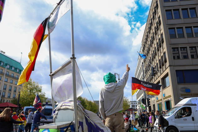 October 10, 2026, Berlin, Berlin, Germany: Demonstrators gather in Berlin for the Project M1llion rally against the German government. Participants take to the streets to voice their opposition to government policies, displaying banners and expressing their political demands. The demonstration brings together people seeking to make their concerns heard and draw public attention to their criticism of the country s political leadership. Berlin Germany  - ZUMAc291 20261010_zip_c291_003 Copyright: xMariaxCastrox