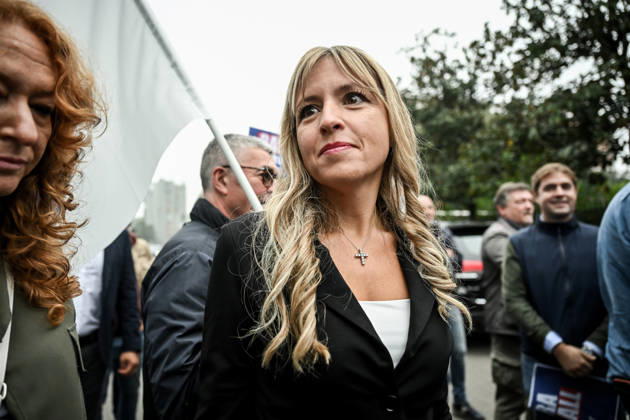 October 10, 2026, Milan, Mi, Italy: Lega deputy secretary Silvia Sardone at the Lega rally Milan safer, stop social centers. Near the Lambretta Social Center, Via Rizzoli, 10 10 2026 Milan Milan Italy  - ZUMAa289 20261010_zia_a289_062 Copyright: xNicolaxMarfisix xAgfx