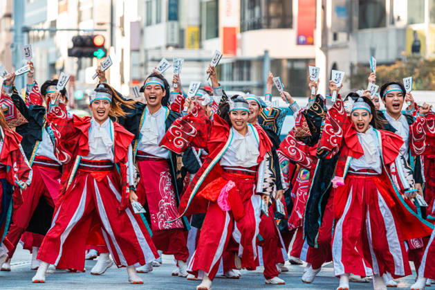 General view, October 10, 2026 - Dancers perform during the eve-of-festival events of the 27th Tokyo Yosakoi Festival in Ikebukuro, Tokyo, Japan, on October 10, 2026. Part of the Fukuro Matsuri celebrations, the event brings together yosakoi dance teams in colorful costumes for energetic performances combining traditional Japanese dance influences with contemporary music and choreography.  aflo_354760473