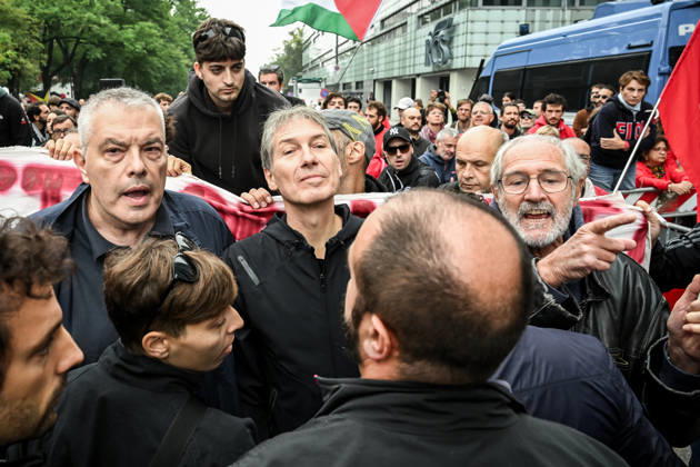 October 10, 2026, Milan, Mi, Italy: Onorio Rosati and Luciano Muhlbauer at the Lega Nord rally Milan safer, stop social centers. Near the Lambretta Social Center, Via Rizzoli, 10 10 2026 Milan Milan Italy  - ZUMAa289 20261010_zia_a289_060 Copyright: xNicolaxMarfisix xAgfx