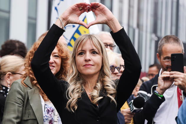 IPA89501875 - Milan: The League™s rally, A Safer Milan, Stop the Social Centers, against the Lambretta Social Center on Via Rizzoli. Pictured: Silvia Sardone (Member of the European Parliament, the League™s mayoral candidate in the Milan municipal elections)  Copyright: xAlessandroxBremecx xx IPA89501875